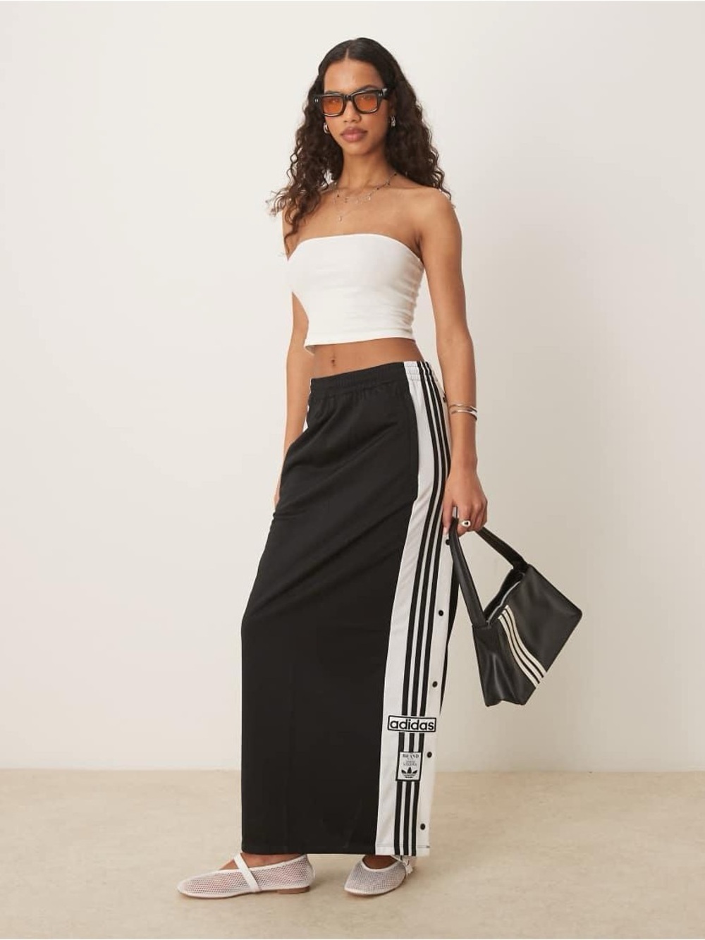 Adidas Adibreak Black Maxi Skirt with White Side Stripes